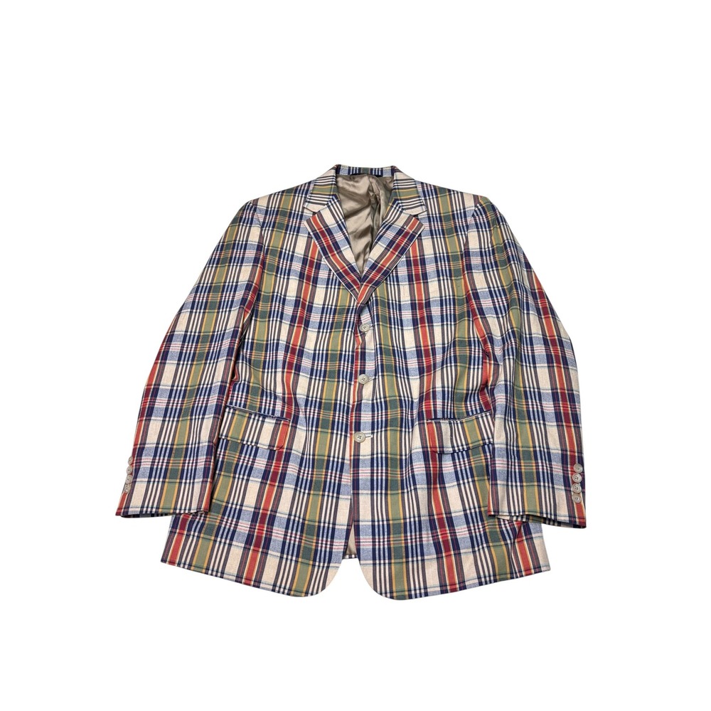 Jos. A. Bank Mens 43 Reg Plaid Cotton Blazer Mitchell Multi Color Sport Coat